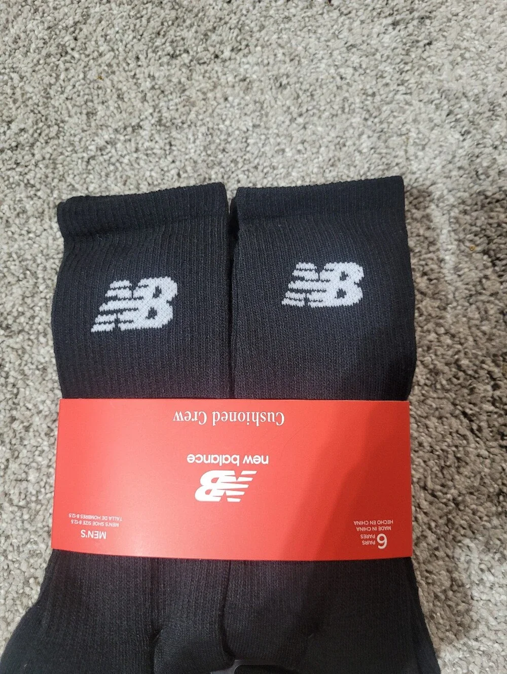 New Balance 6 Pack Mens Shoe Size 8-12.5 Cushioned Crew Black Socks Logo